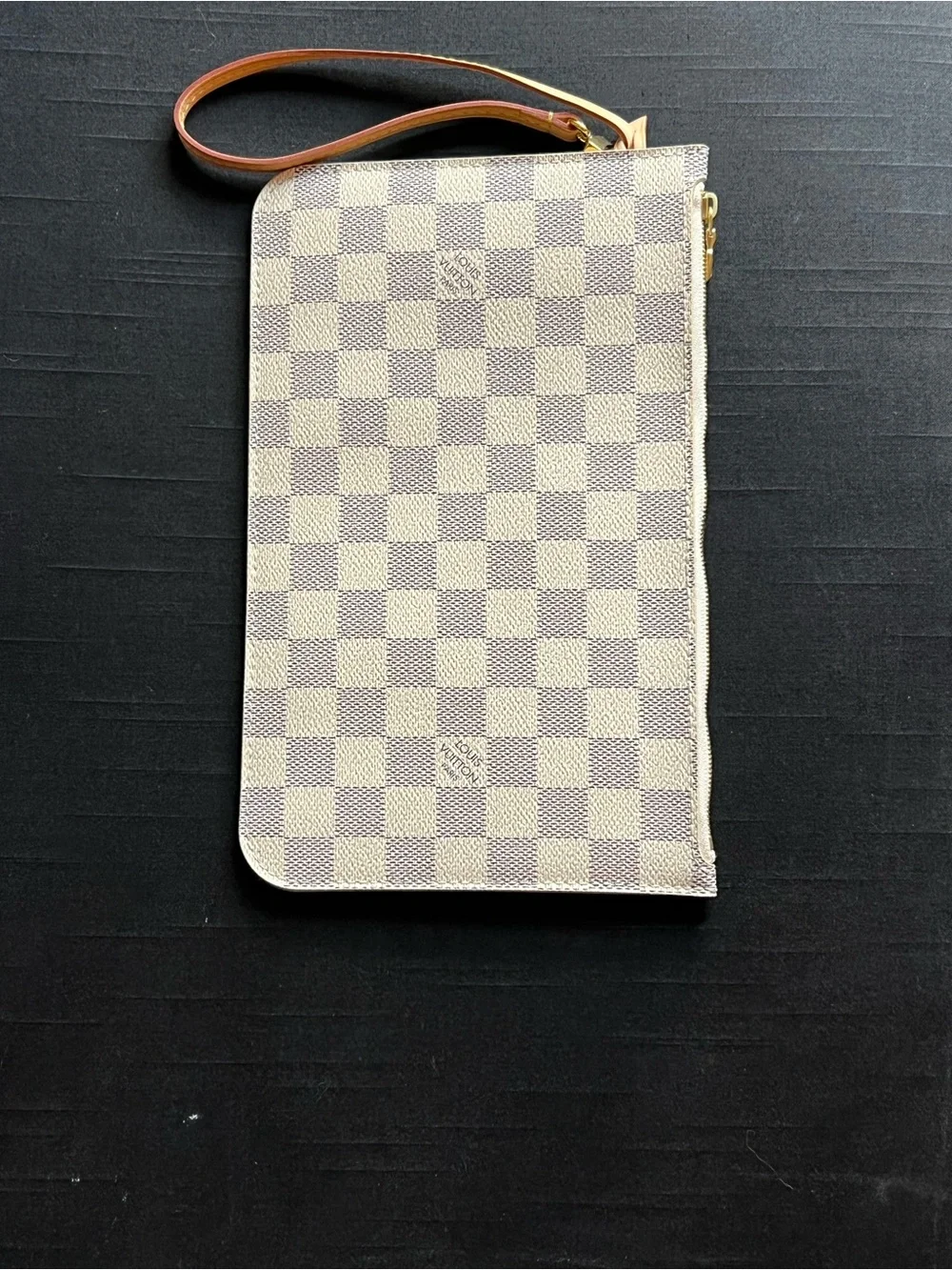 AUTHENTIC! Louis Vuitton Damier Azur Pochette Rose Ballerine Wristlet